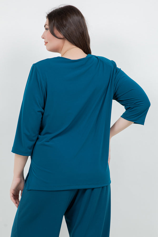 Vikki Vi Jersey Deep Teal 3/4 Sleeve Top
