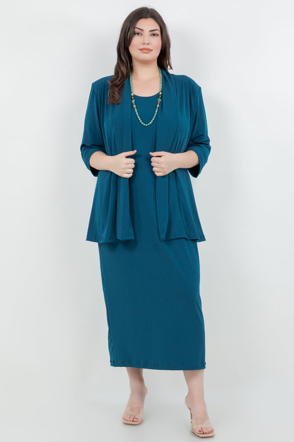 Vikki Vi Jersey Deep Teal 3/4 Sleeve Kimono Jacket