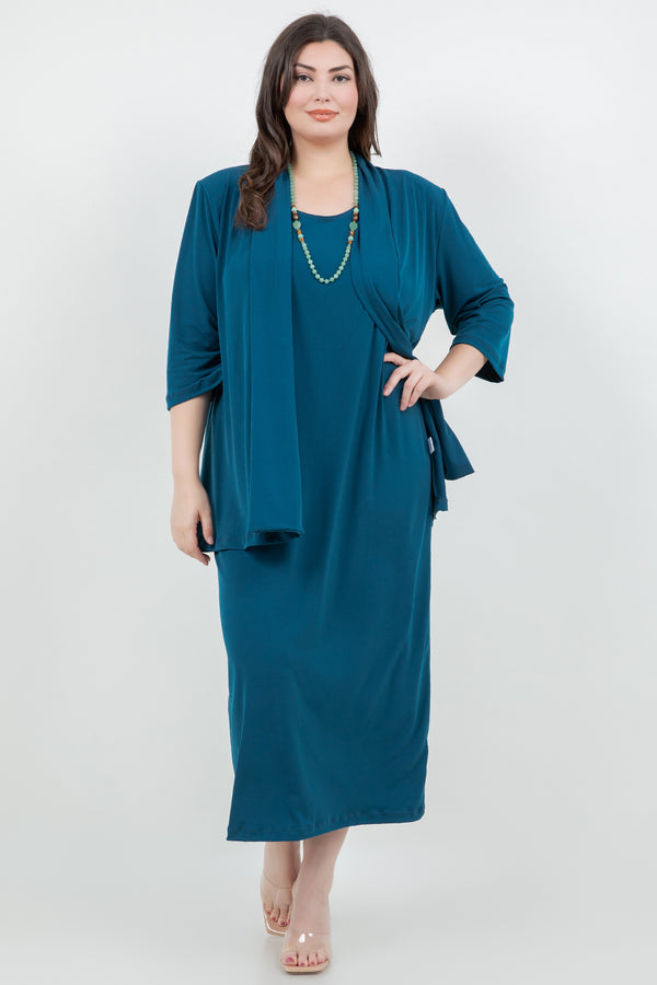 Vikki Vi Jersey Deep Teal 3/4 Sleeve Kimono Jacket
