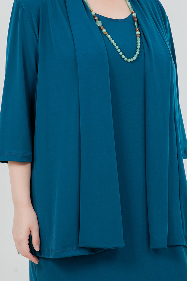 Vikki Vi Jersey Deep Teal 3/4 Sleeve Kimono Jacket