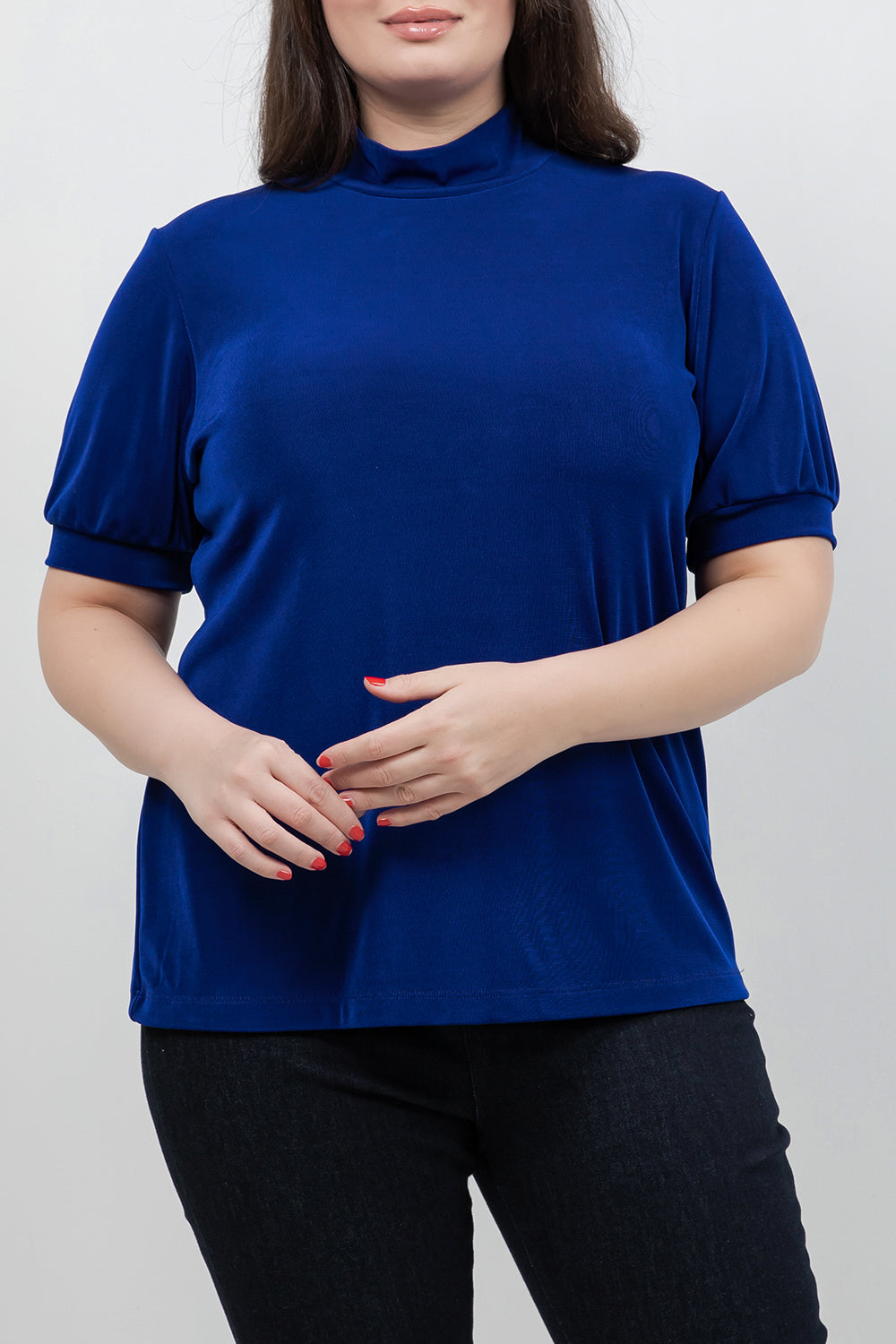 Vikki Vi Classic Royal Blue Mock Neck Top | PlusbyDesign.com