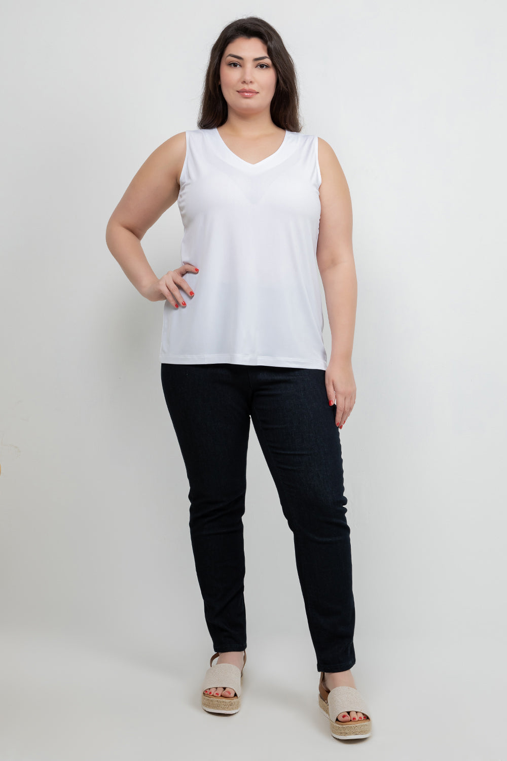 Tops Vikki Vi Jersey White V-Neck Tank