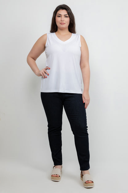 Tops Vikki Vi Jersey White V-Neck Tank