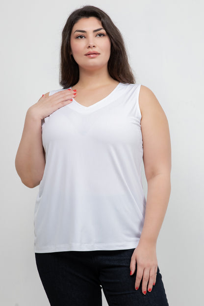 Tops Vikki Vi Jersey White V-Neck Tank