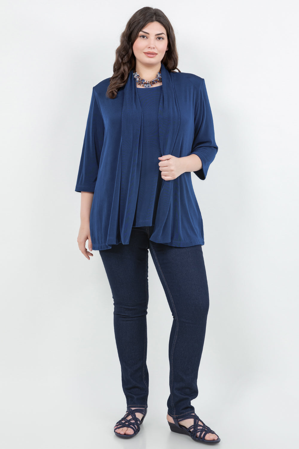 Jackets Vikki Vi Classic French Blue 3/4 Sleeve Kimono Jacket