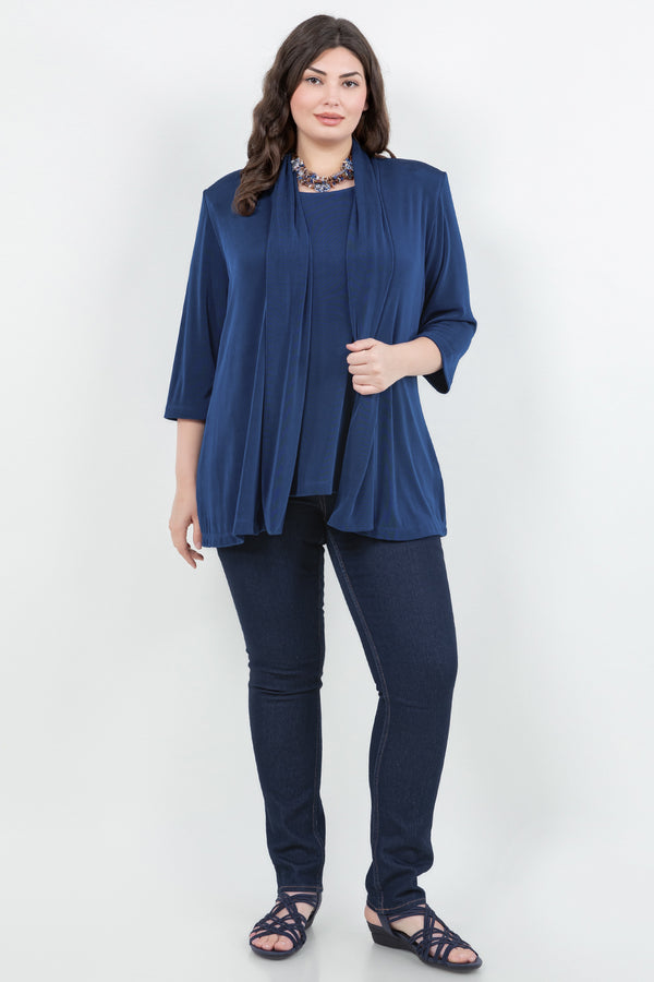 Vikki Vi Classic French Blue 3/4 Sleeve Kimono Jacket