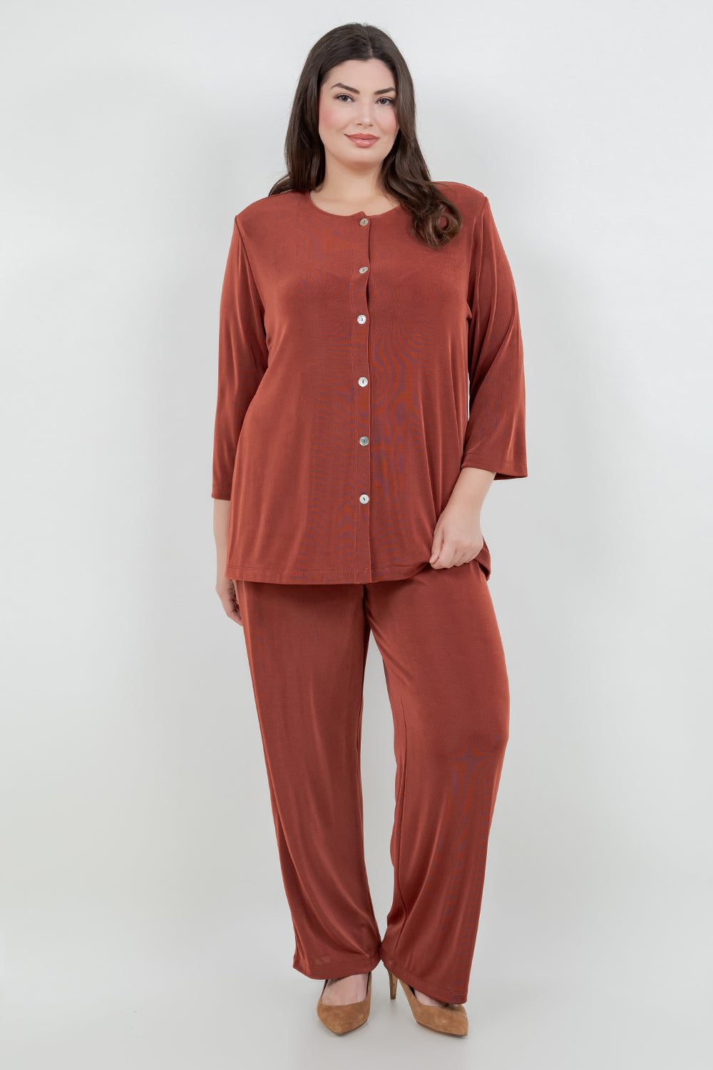 Jackets Vikki Vi Classic Cinnamon 3/4 Sleeve Cardigan