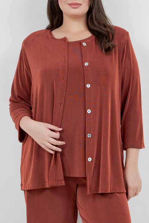 Jackets Vikki Vi Classic Cinnamon 3/4 Sleeve Cardigan