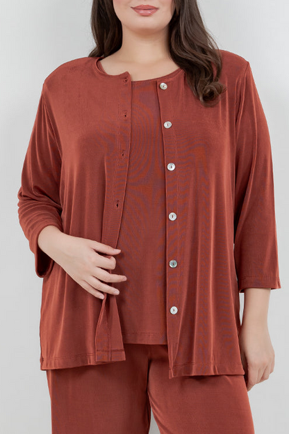 Jackets Vikki Vi Classic Cinnamon 3/4 Sleeve Cardigan