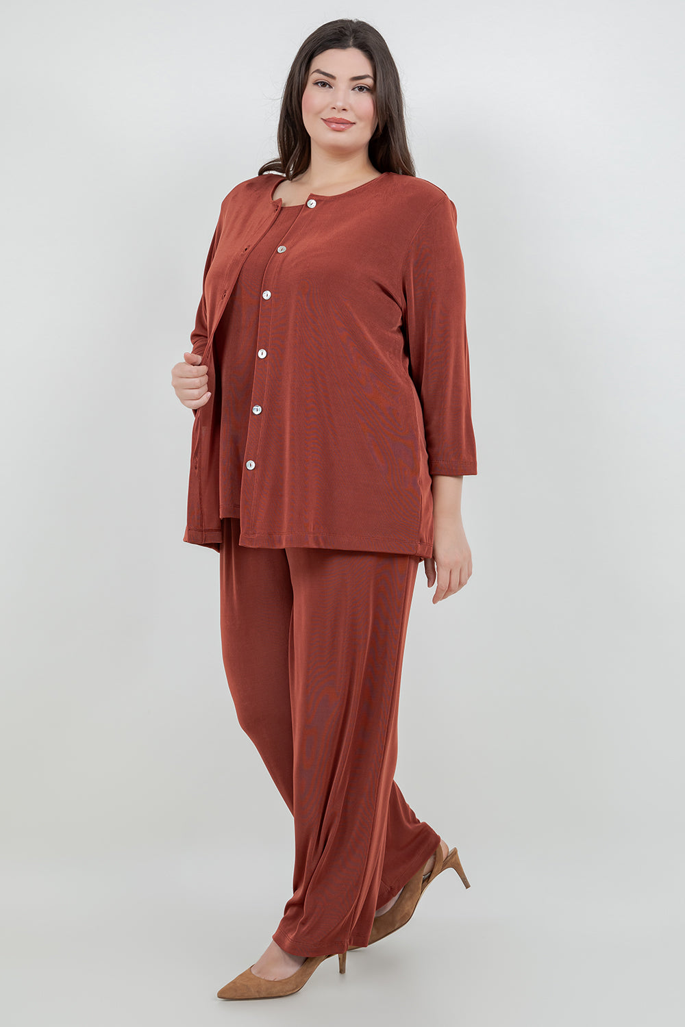 Jackets Vikki Vi Classic Cinnamon 3/4 Sleeve Cardigan