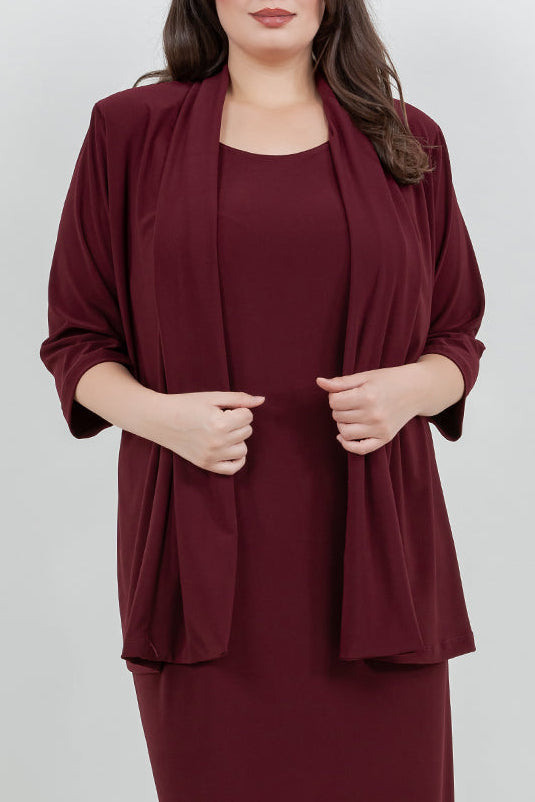 Jackets Vikki Vi Jersey Bordeaux 3/4 Sleeve Kimono Jacket