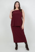 Vikki Vi Jersey Bordeaux Straight Maxi Skirt