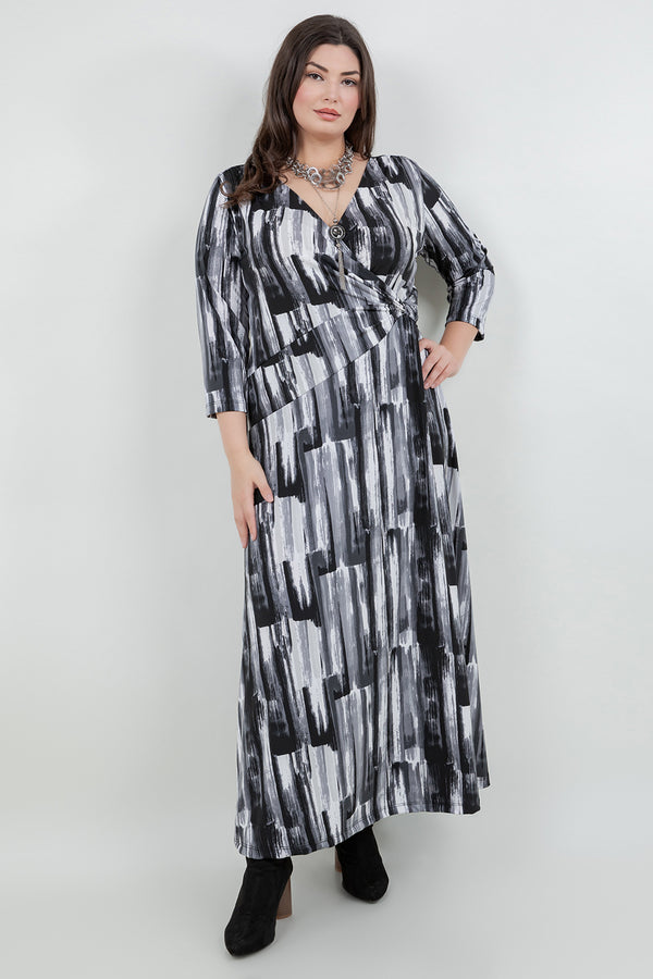 Vikki Vi Jersey Brushstroke Faux Wrap Maxi Dress