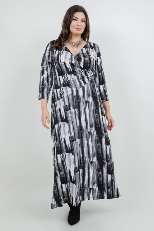 Vikki Vi Jersey Brushstroke Faux Wrap Maxi Dress