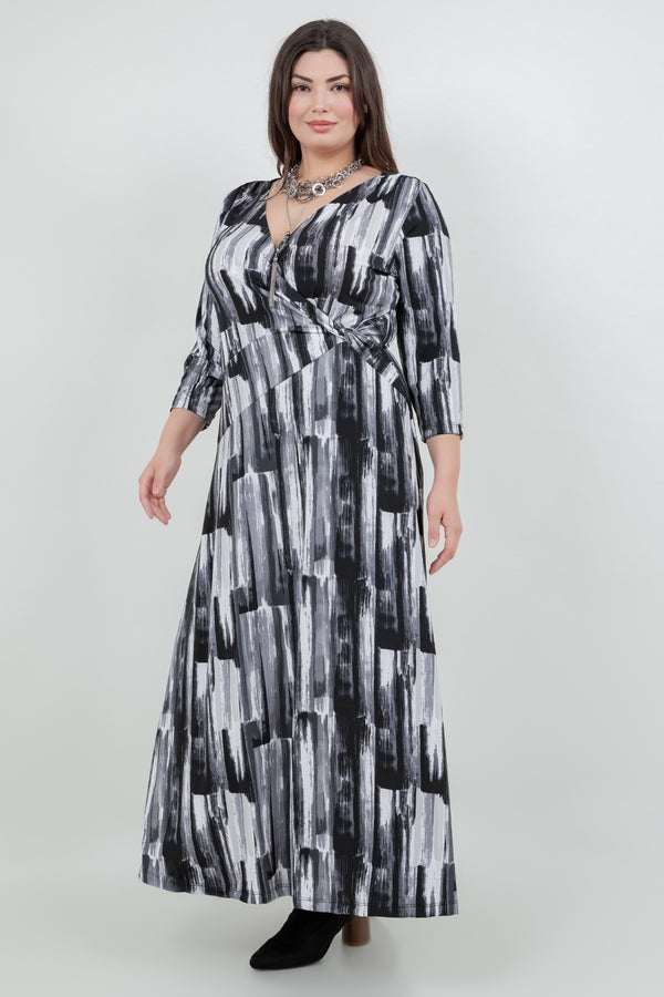 Vikki Vi Jersey Brushstroke Faux Wrap Maxi Dress