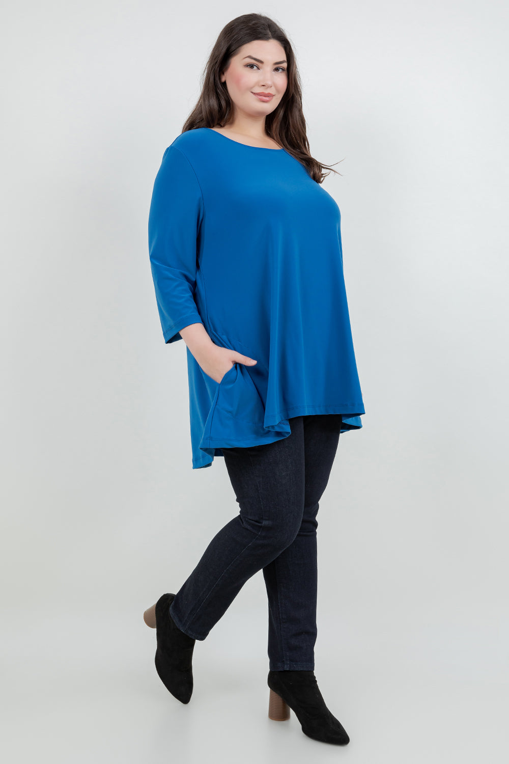 Tops Vikki Vi Jersey Azure Pocket Swing Tunic