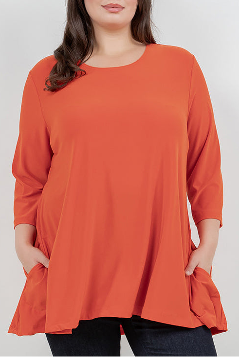 Tops Vikki Vi Jersey Persimmon 2 Pocket Swing Tunic