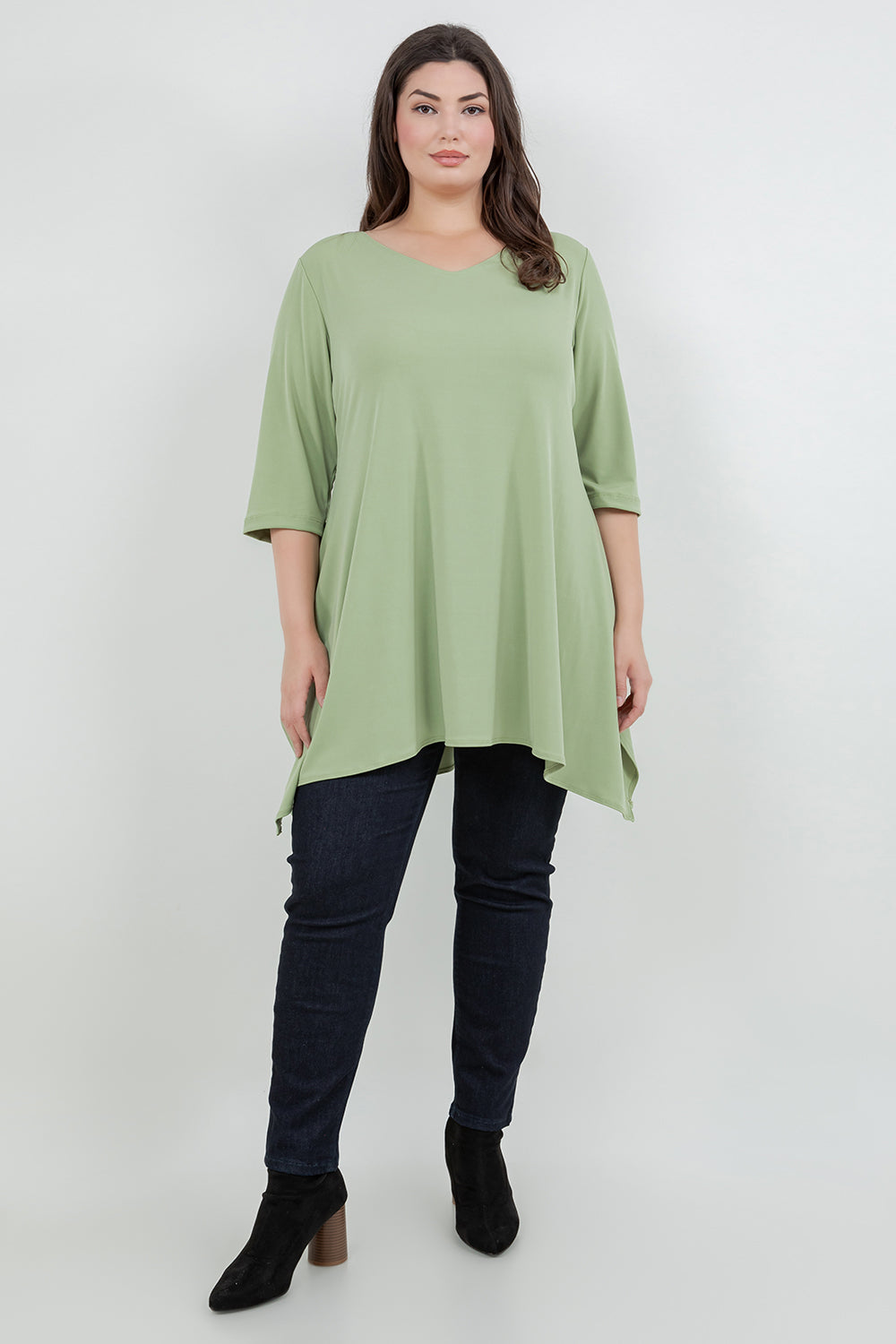 Tops Vikki Vi Jersey Pistachio Handkerchief Tunic
