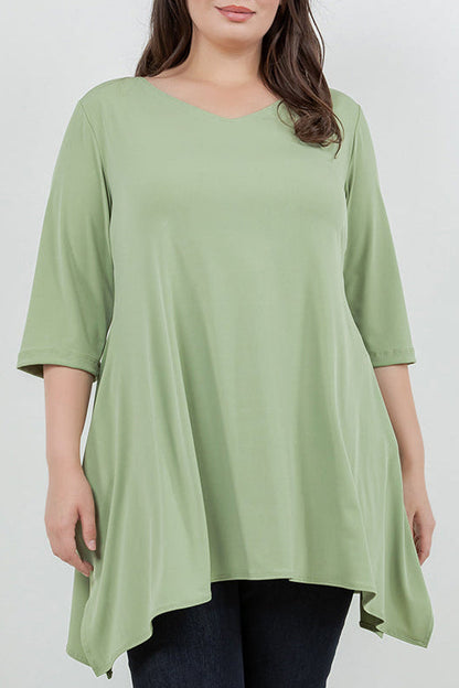 Tops Vikki Vi Jersey Pistachio Handkerchief Tunic