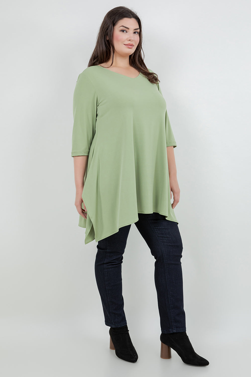 Tops Vikki Vi Jersey Pistachio Handkerchief Tunic