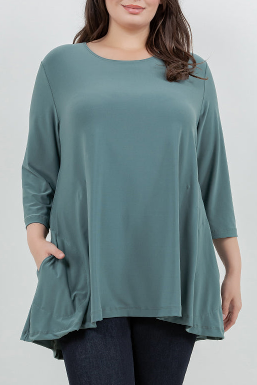 Tops Vikki Vi Jersey Sage Pocket Swing Tunic