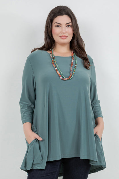 Tops Vikki Vi Jersey Sage Pocket Swing Tunic