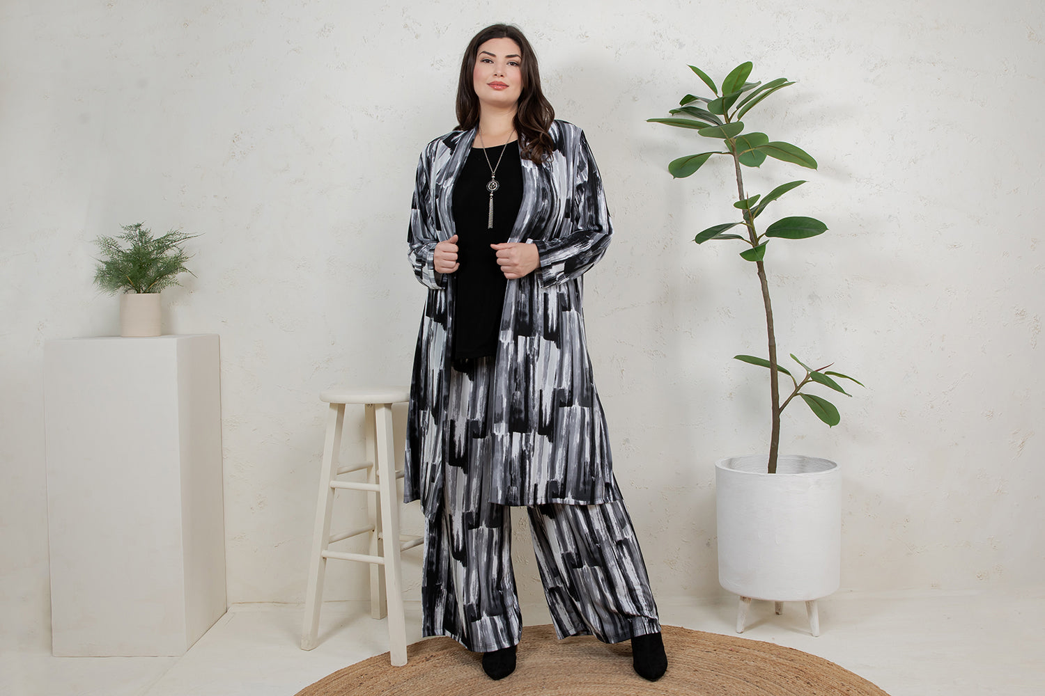 Jackets Vikki Vi Jersey Brushstroke Long Sleeve Kimono Duster