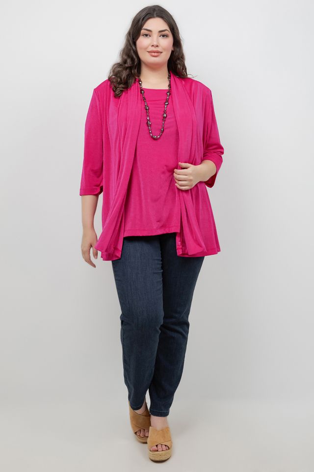 Jackets Vikki Vi Silky Classic Magenta 3/4 Sleeve Kimono Jacket