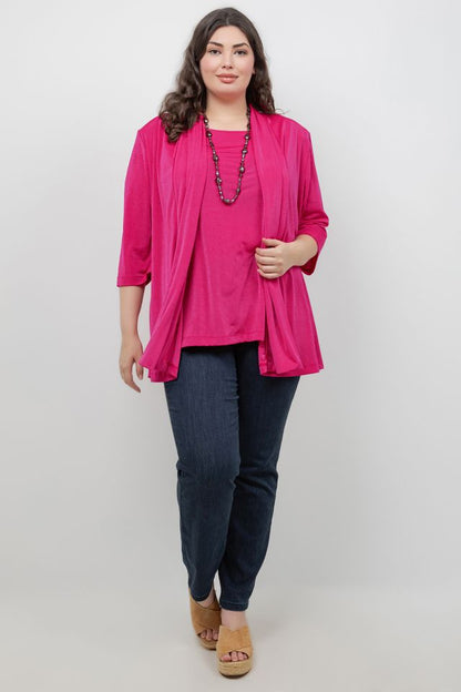 Jackets Vikki Vi Silky Classic Magenta 3/4 Sleeve Kimono Jacket