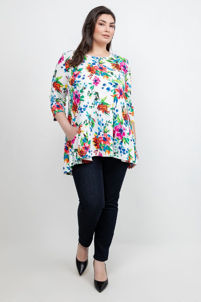 Tops Vikki Vi Jersey Spring Floral Pocket Swing Tunic