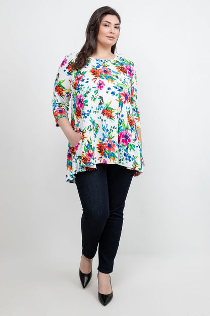 Tops Vikki Vi Jersey Spring Floral Pocket Swing Tunic