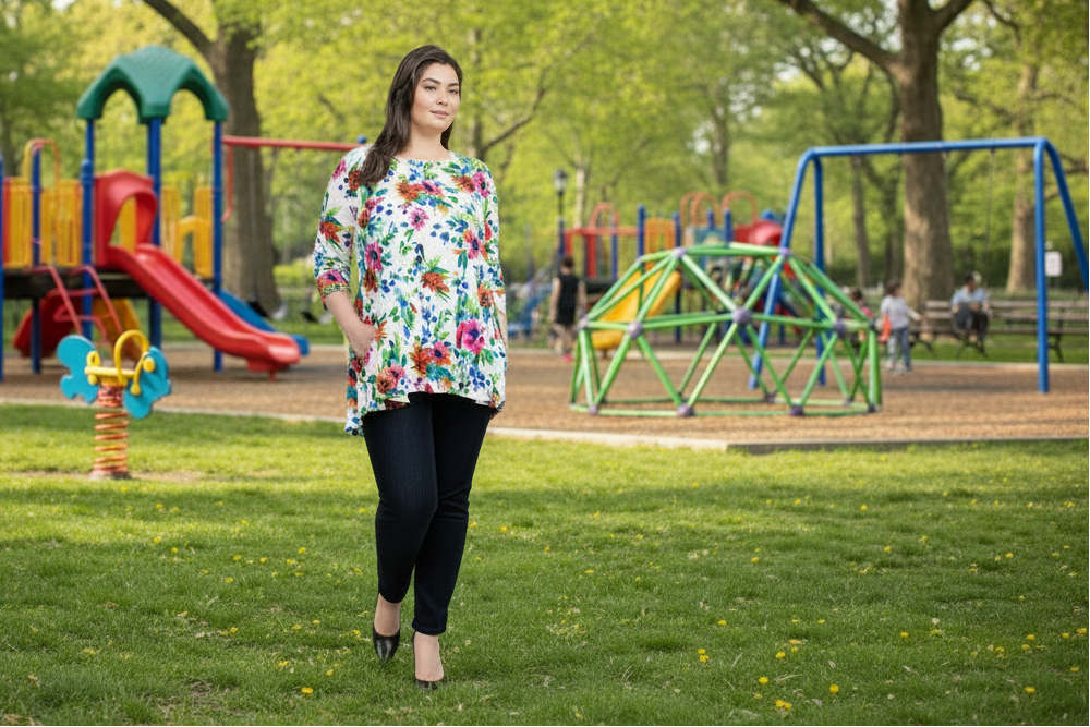 Tops Vikki Vi Jersey Spring Floral Pocket Swing Tunic