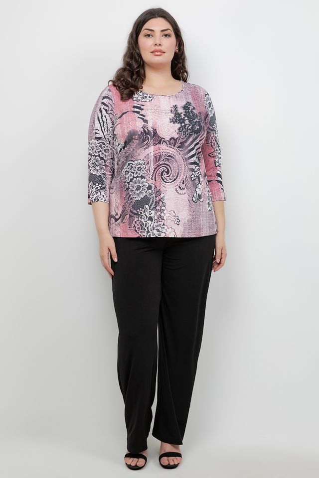 Tops Floral Pink Paisley 3/4 Sleeve Top