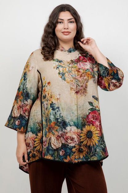 Vintage Floral Art Tummy Tuck Shirt
