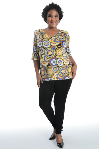 Vikki Vi Jersey Royal Medallion V-Neck 3/4 Sleeve Tunic