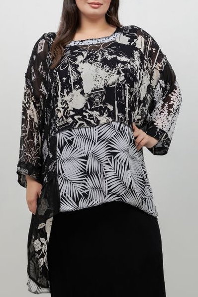 Black and White Tropics Whisper Top