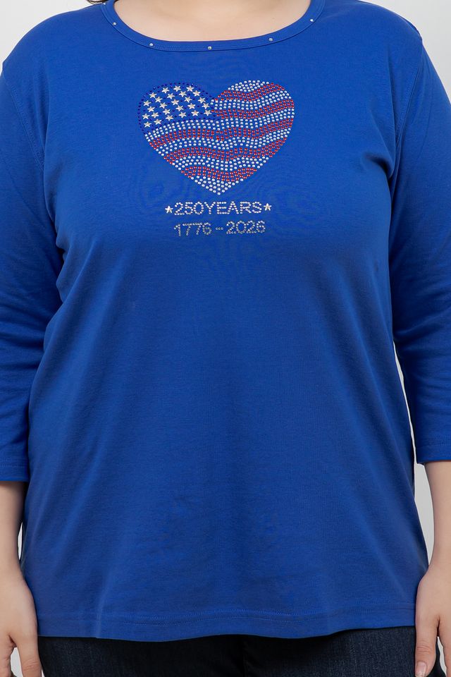 Tops Americana Heart 3/4 Sleeve Top