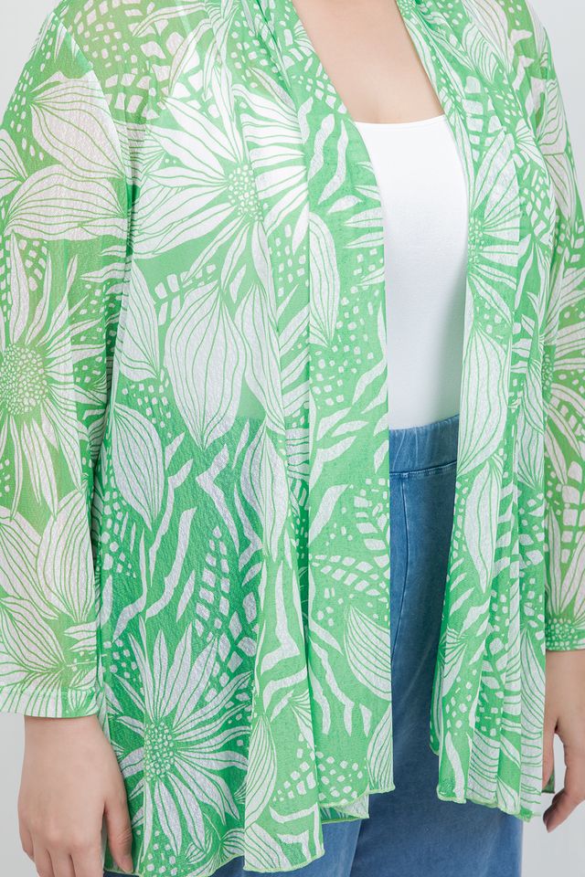 Tops Jess and Jane Floral Green Mesh Jacket