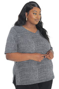 Vikki Vi Jersey Salt &Pepper V-Neck Short Sleeve Tunic