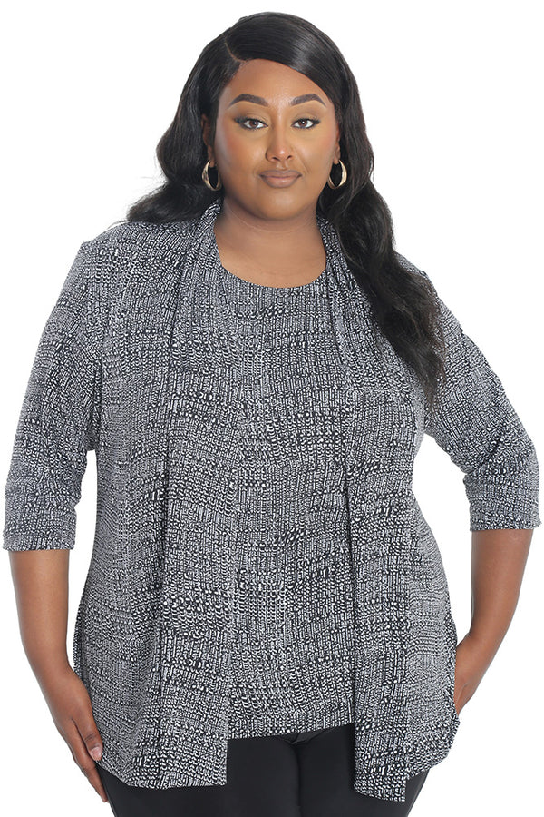 Vikki Vi Salt &Pepper Jersey 3/4 Sleeve Kimono Jacket