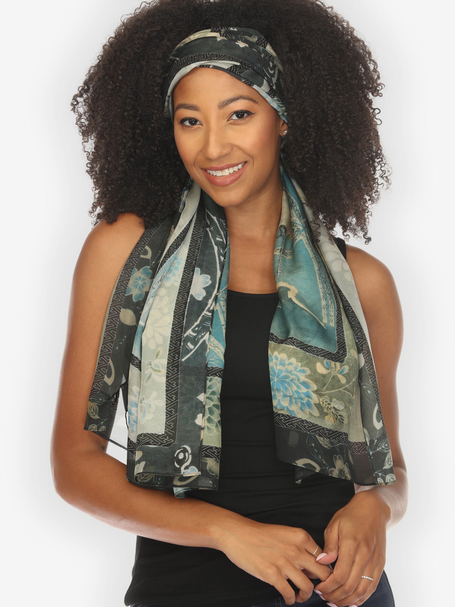 Scarf Crane Bamboo Floral Silk Scarf