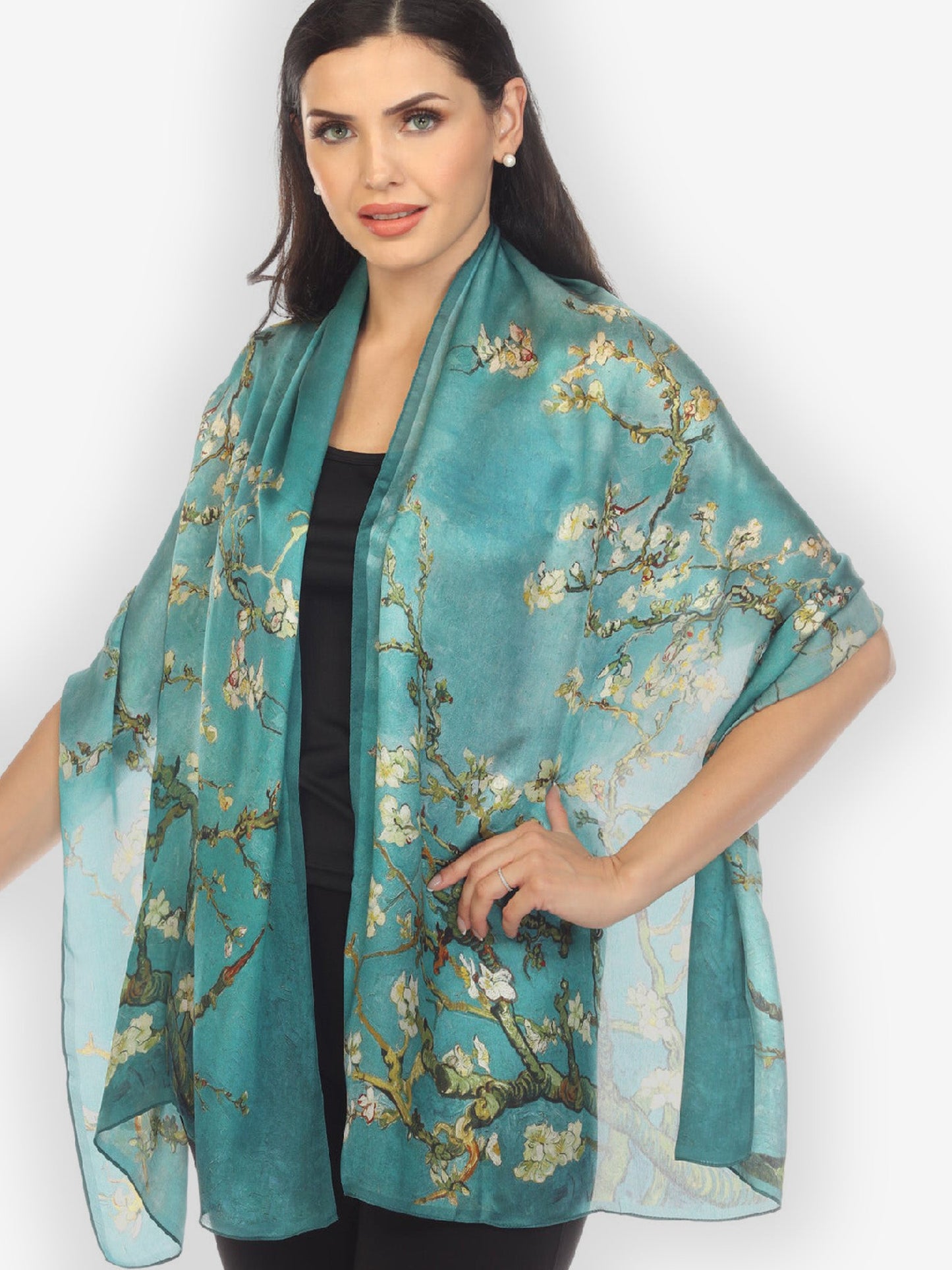 Scarf Cherry Blossom Turquoise Silk Scarf