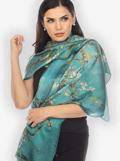 Scarf Cherry Blossom Turquoise Silk Scarf