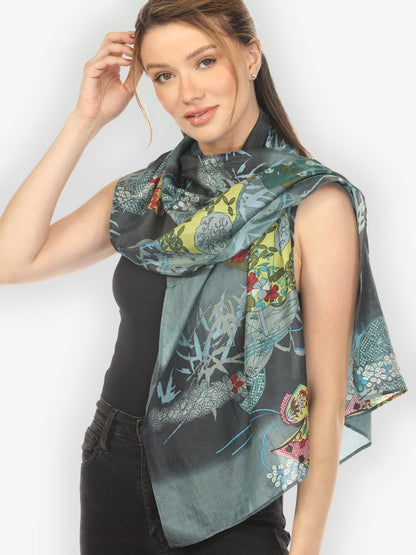 Silk Scarf Classic Wheel Bamboo Silk Scarf