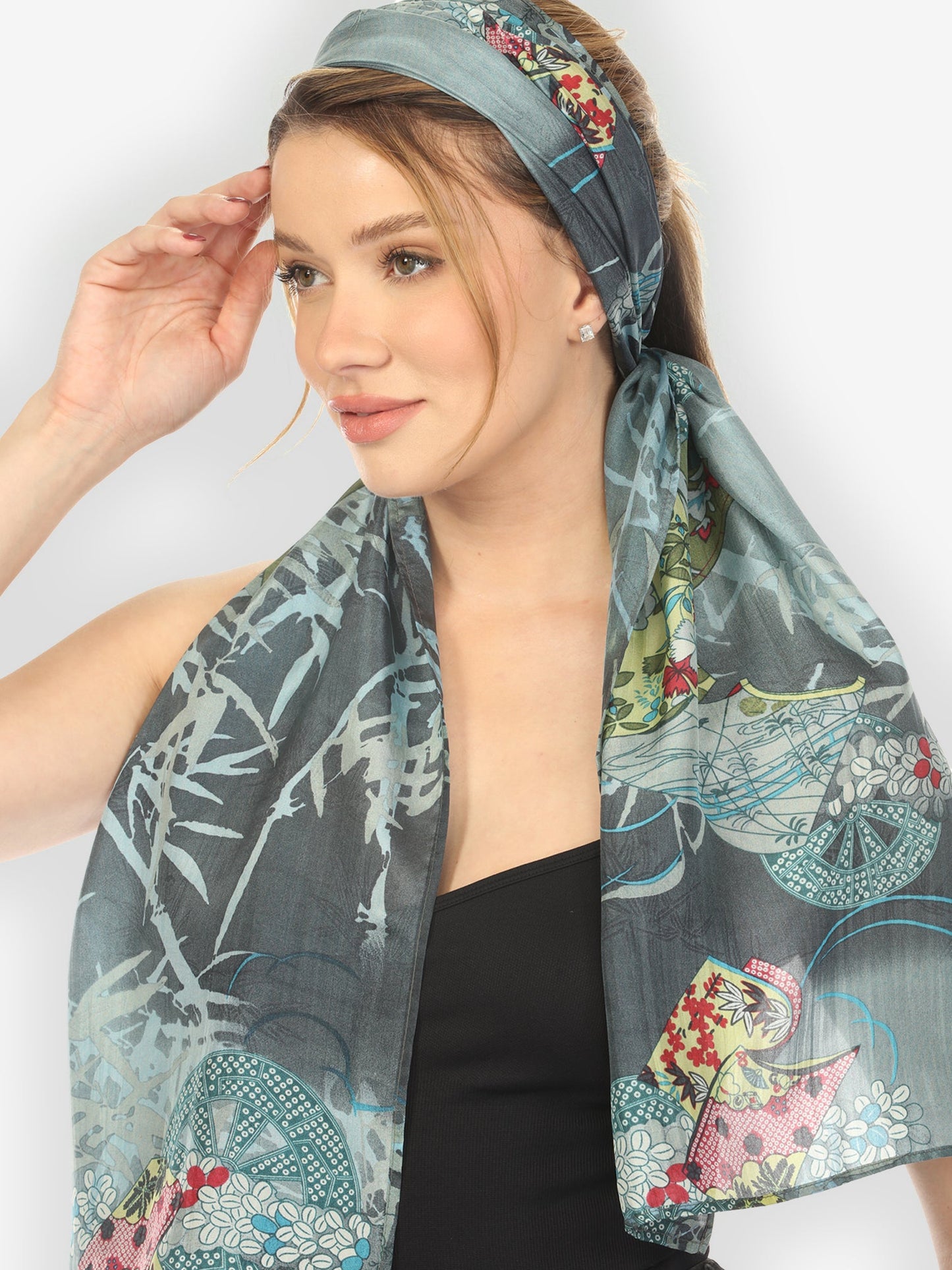 Silk Scarf Classic Wheel Bamboo Silk Scarf