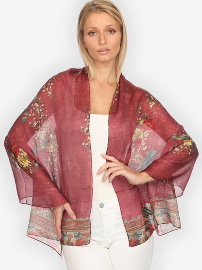 Silk Scarf Dragonfly and Waterlilies in Red Scarf