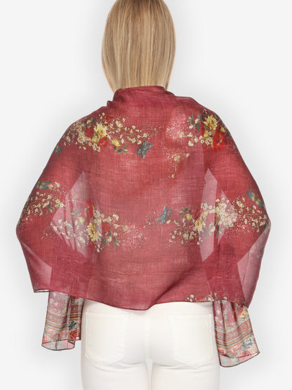 Silk Scarf Dragonfly and Waterlilies in Red Scarf