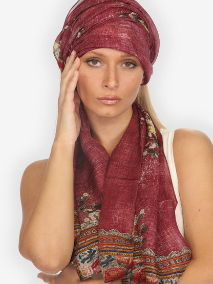 Silk Scarf Dragonfly and Waterlilies in Red Scarf
