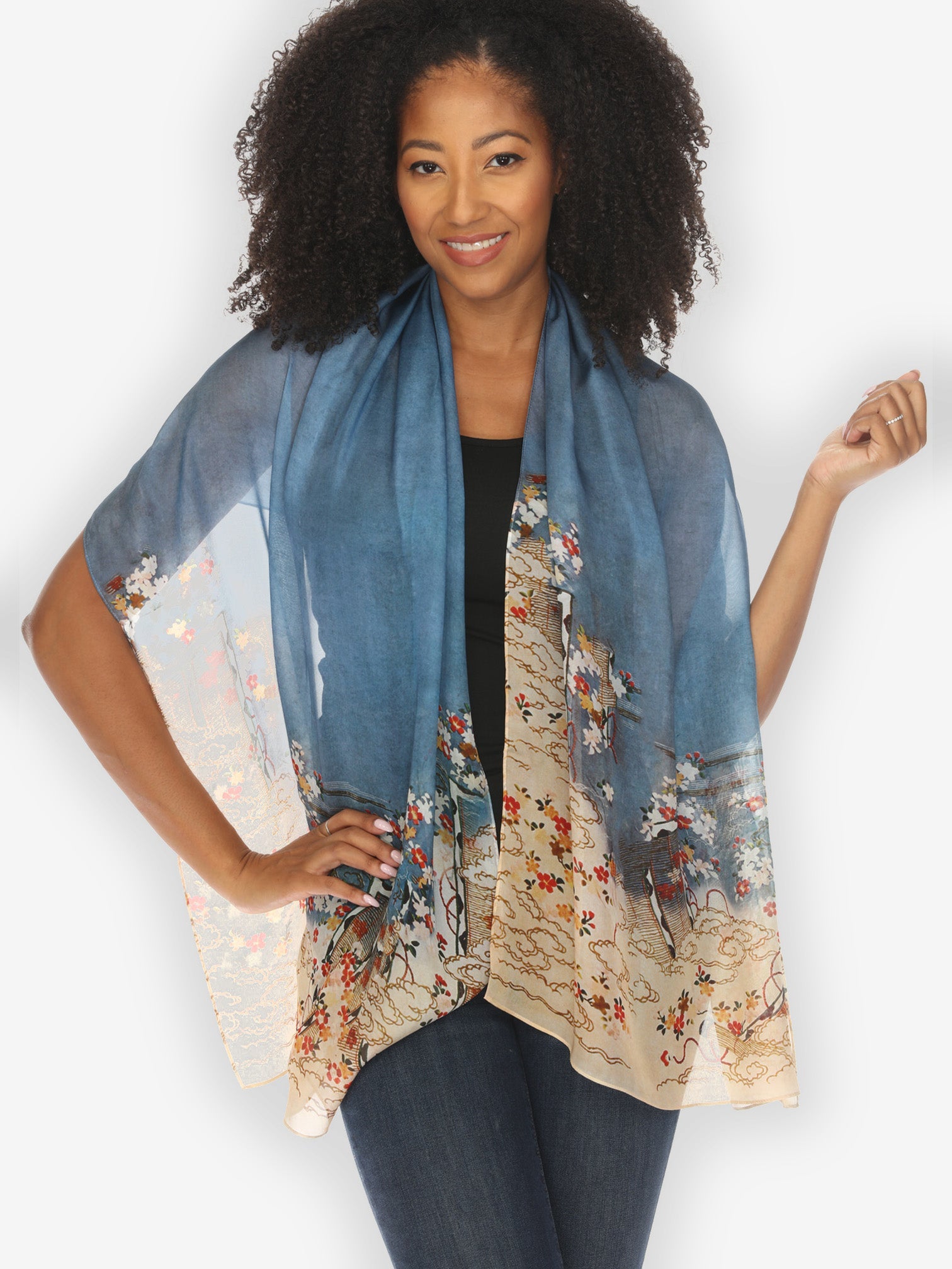 Scarf Edo Art Indigo Silk Scarf