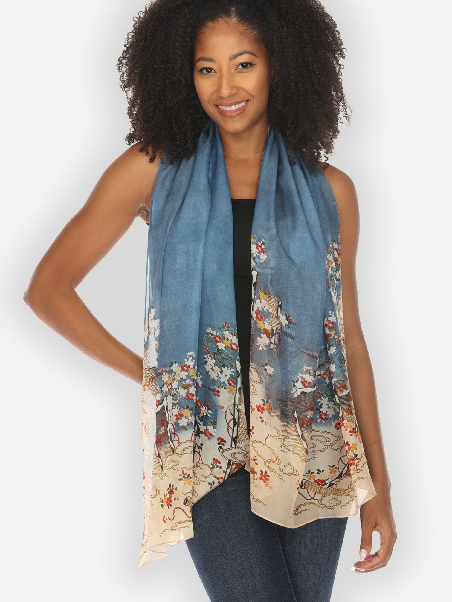 Scarf Edo Art Indigo Silk Scarf